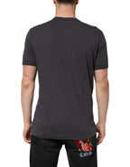 Dolce & Gabbana Black Charcoal DG Logo V-Neck Men T-shirt - Zeiniez