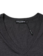 Dolce & Gabbana Black Charcoal DG Logo V-Neck Men T-shirt - Zeiniez