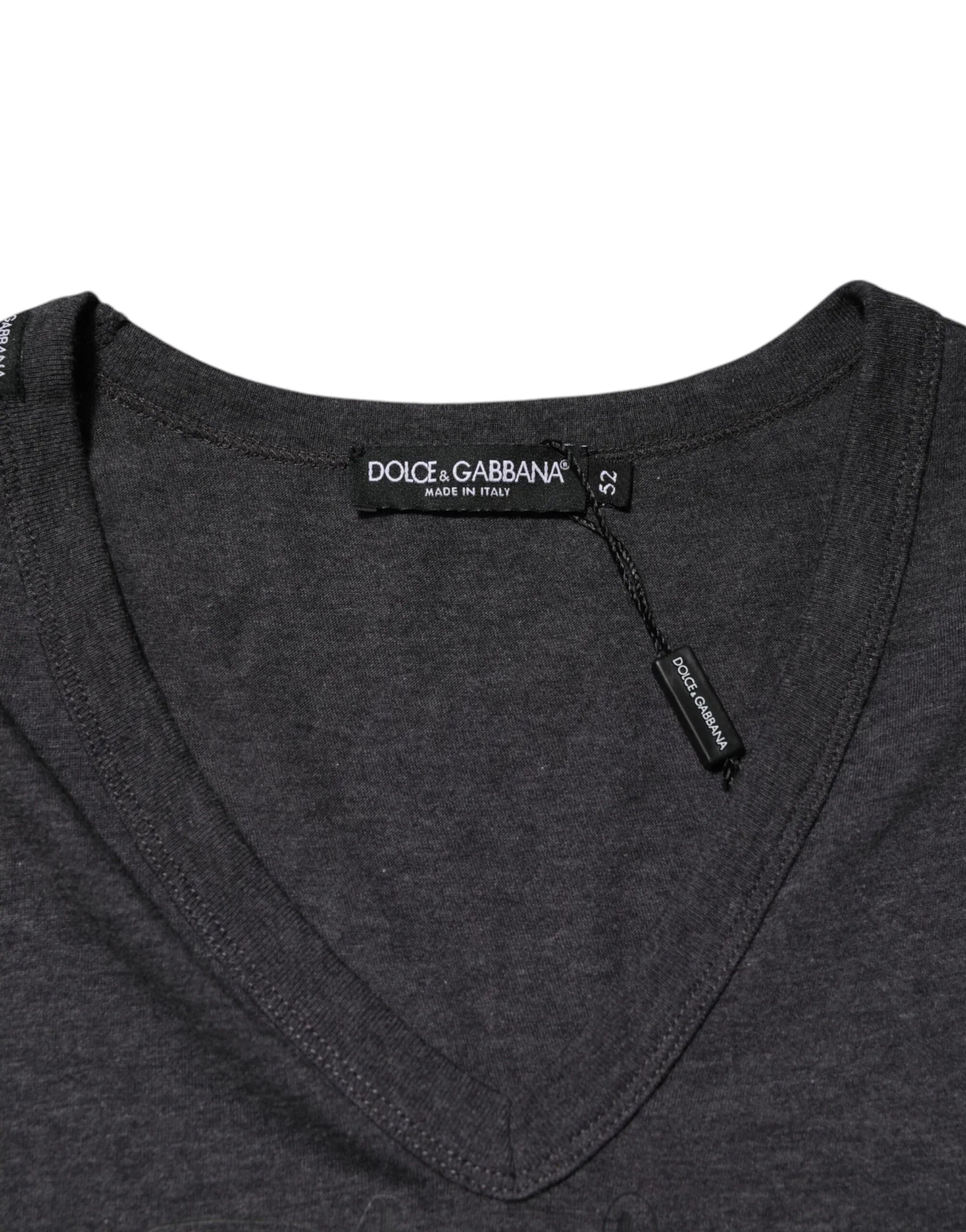 Dolce & Gabbana Black Charcoal DG Logo V-Neck Men T-shirt - Zeiniez