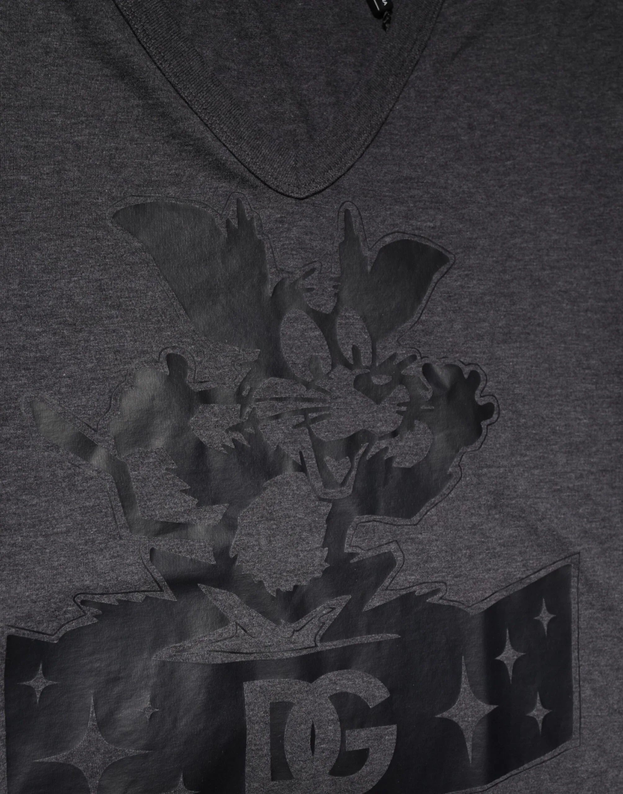 Dolce & Gabbana Black Charcoal DG Logo V-Neck Men T-shirt - Zeiniez