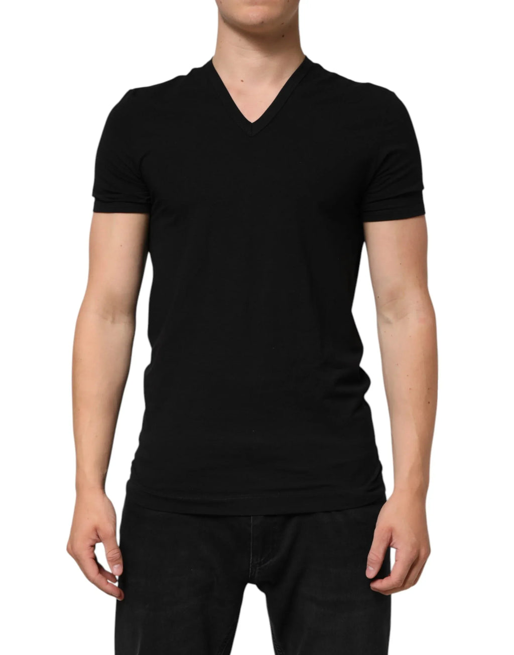 Dolce & Gabbana Black Cotton Slim Fit Men V-Neck Shirt T-shirt - Zeiniez