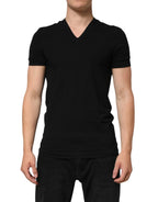 Dolce & Gabbana Black Cotton Slim Fit Men V-Neck Shirt T-shirt - Zeiniez
