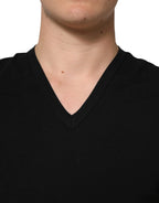 Dolce & Gabbana Black Cotton Slim Fit Men V-Neck Shirt T-shirt - Zeiniez