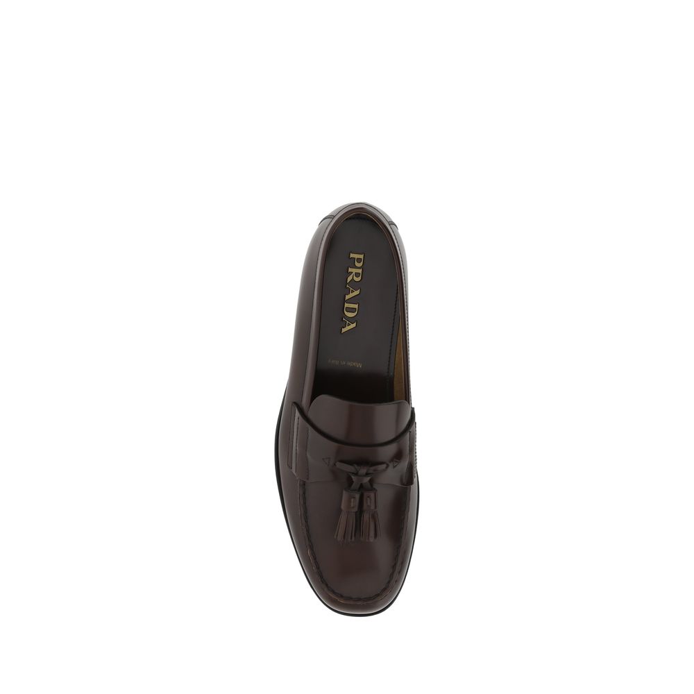 Prada Brown Calf Leather Bos Taurus Slip-On Loafers - Zeiniez