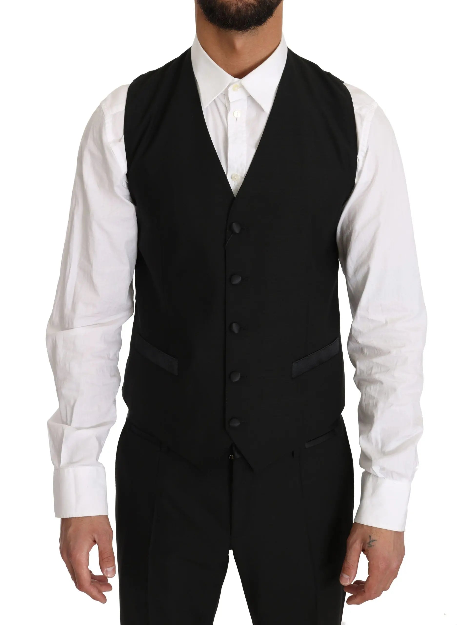 Dolce & Gabbana Black Wool Dress Waistcoat Gillet Vest - Zeiniez