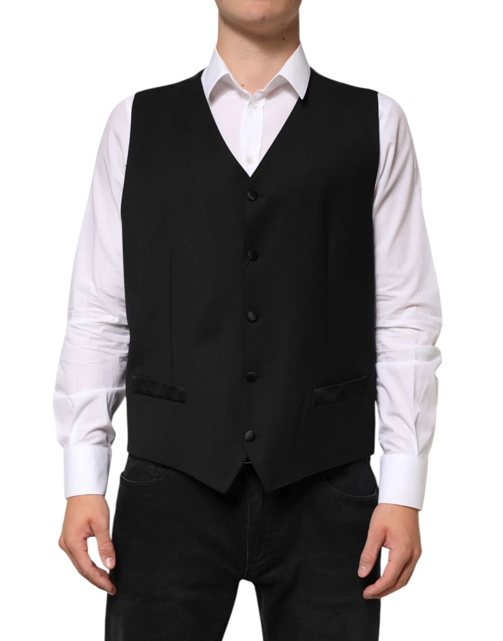 Dolce & Gabbana Black Wool Dress Formal Men Waistcoat Vest - Zeiniez