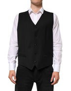 Dolce & Gabbana Black Wool Dress Formal Men Waistcoat Vest - Zeiniez