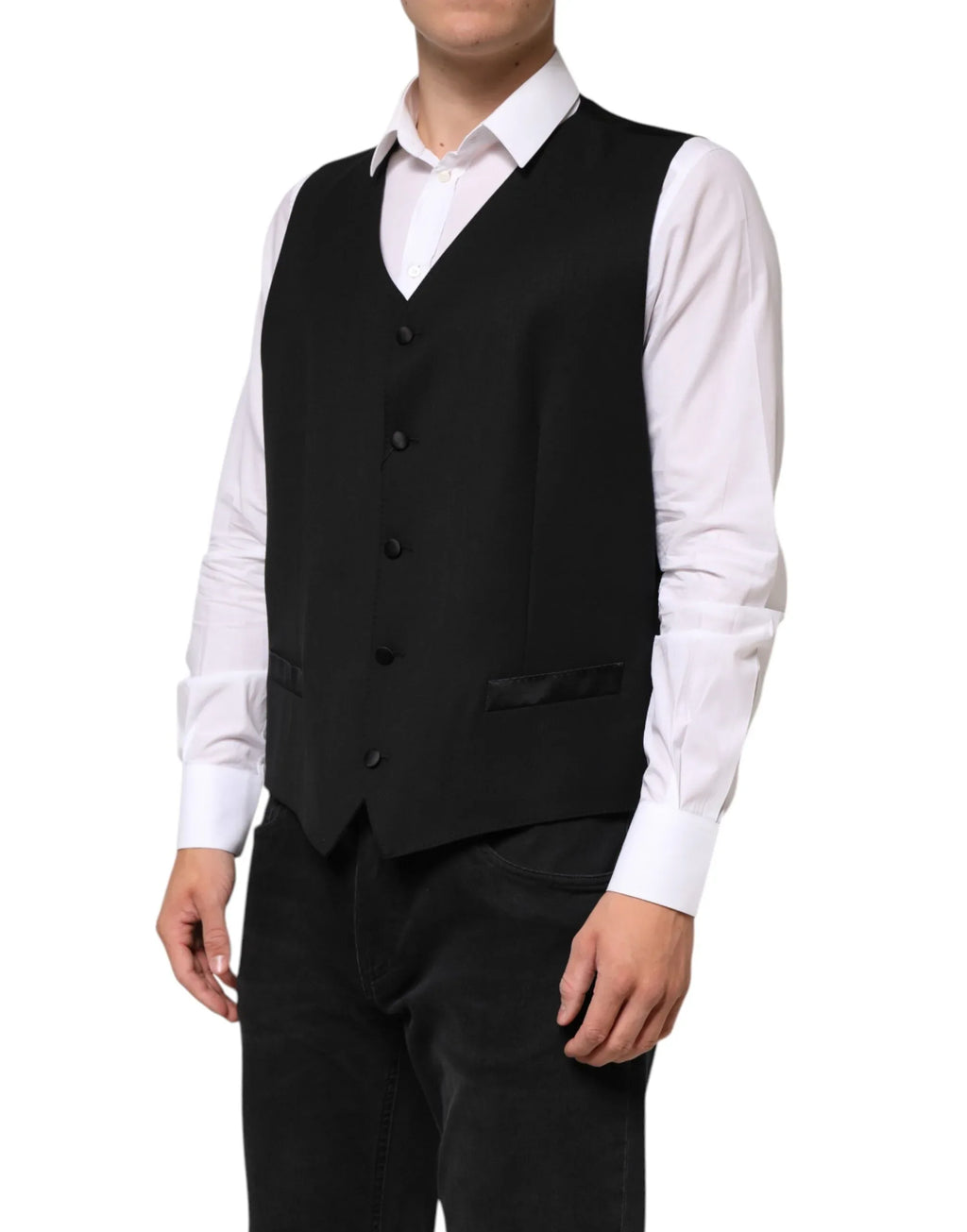 Dolce & Gabbana Black Wool Dress Formal Men Waistcoat Vest - Zeiniez