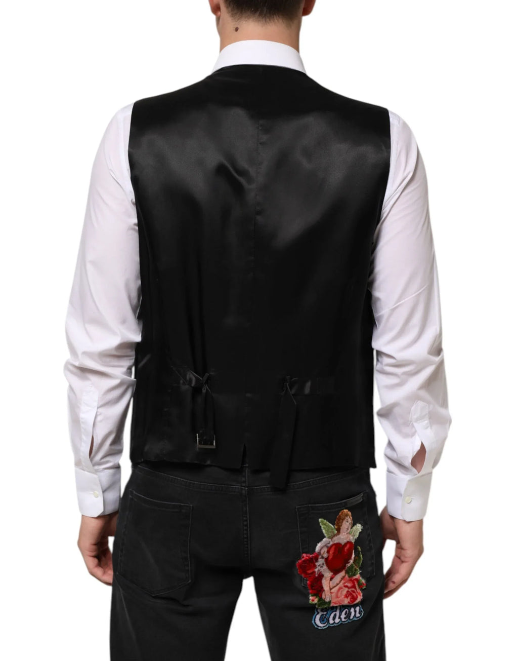 Dolce & Gabbana Black Wool Dress Formal Men Waistcoat Vest - Zeiniez