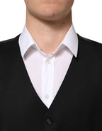 Dolce & Gabbana Black Wool Dress Formal Men Waistcoat Vest - Zeiniez