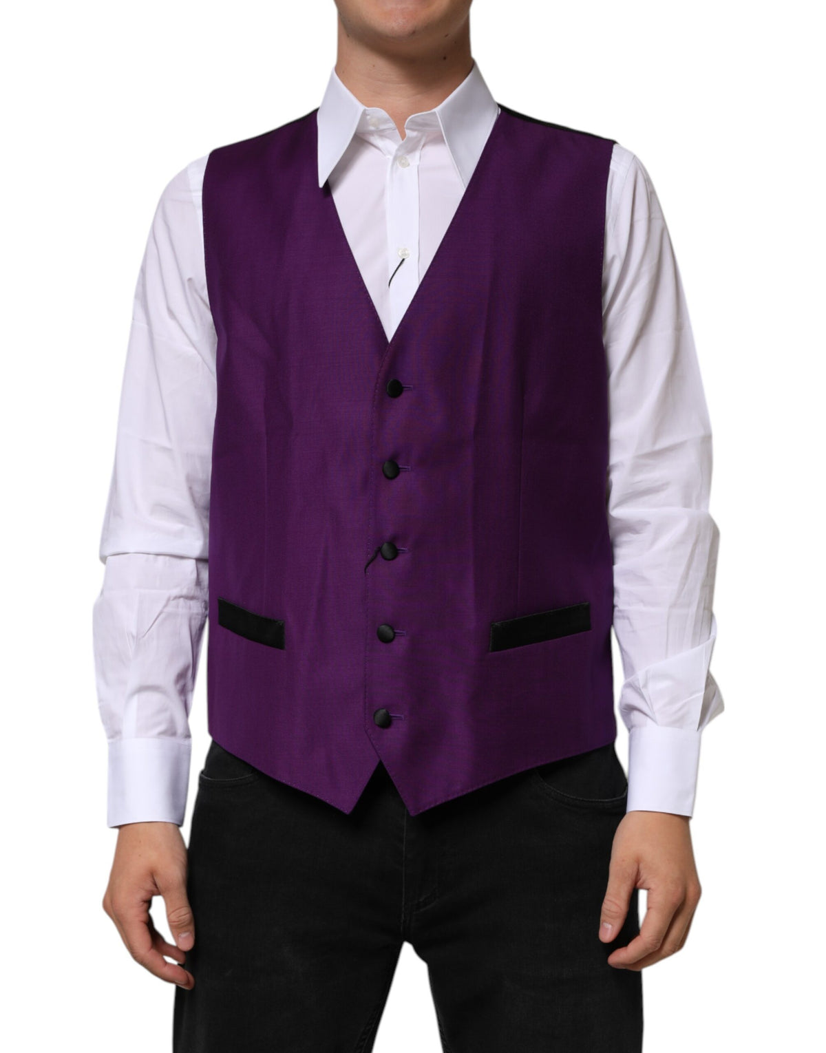 Dolce & Gabbana Purple Wool Dress Formal Waistcoat Vest