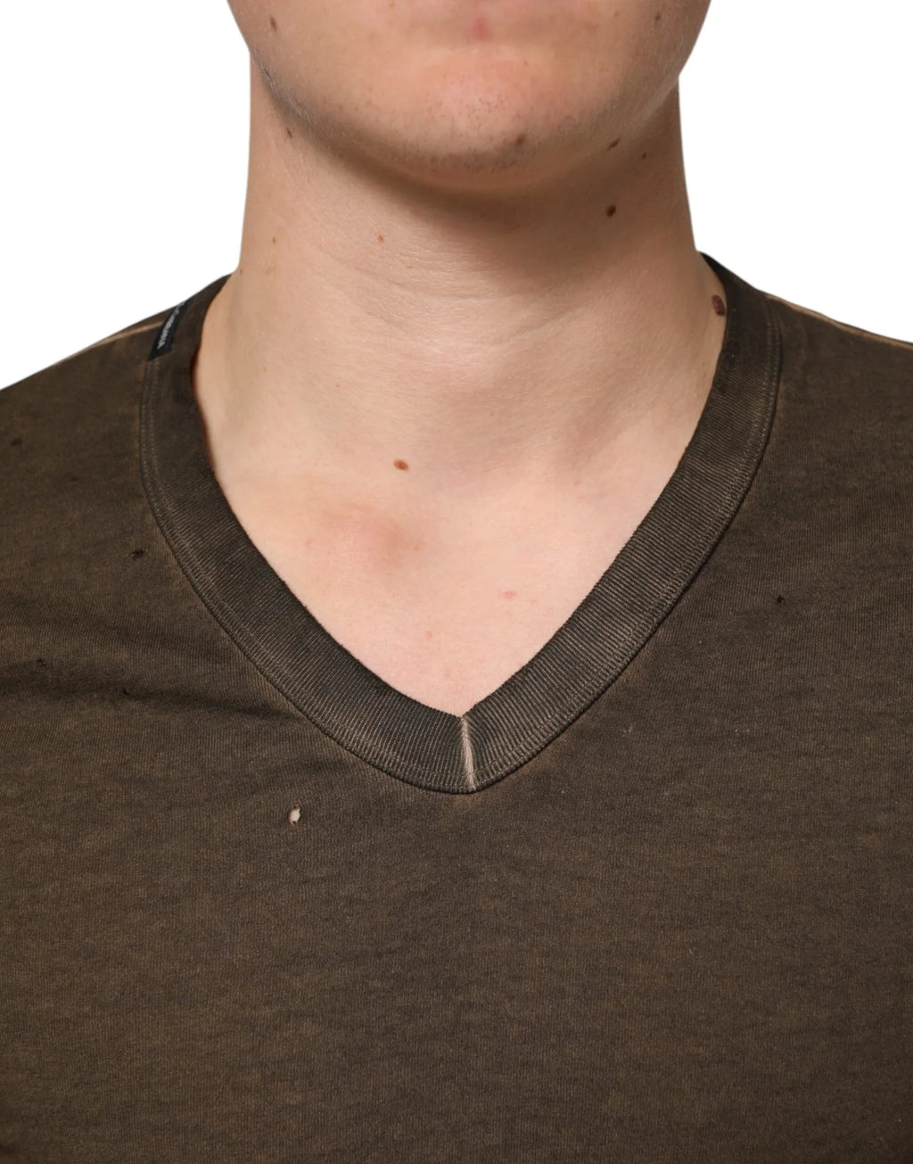 Dolce & Gabbana Dark Brown Cotton Tattered Logo Men T-shirt - Zeiniez