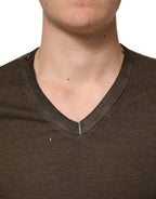 Dolce & Gabbana Dark Brown Cotton Tattered Logo Men T-shirt - Zeiniez