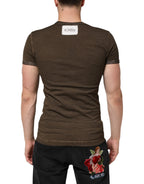 Dolce & Gabbana Dark Brown Cotton Tattered Logo Men T-shirt - Zeiniez