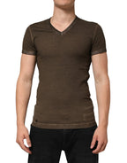 Dolce & Gabbana Dark Brown Cotton Tattered Logo Men T-shirt - Zeiniez