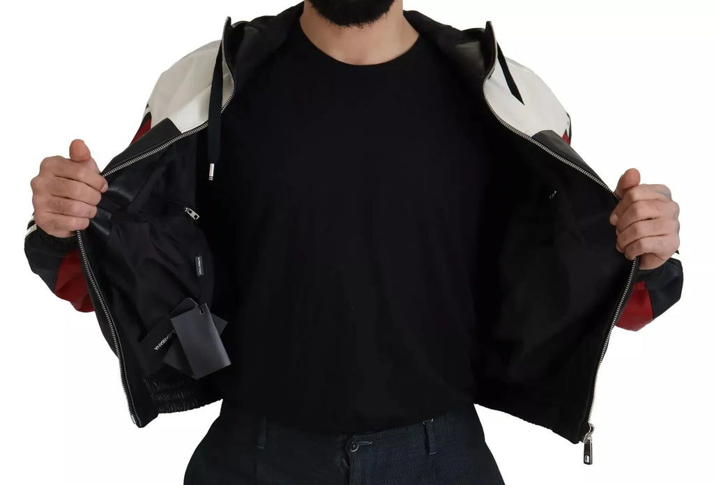 Dolce & Gabbana Black Leather Hooded Blouson Jacket - Zeiniez
