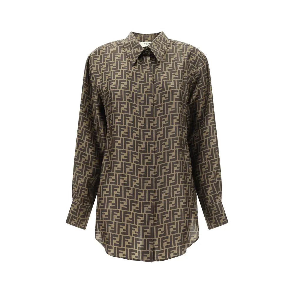 Fendi Brown Silk Pattern Shirt - Zeiniez