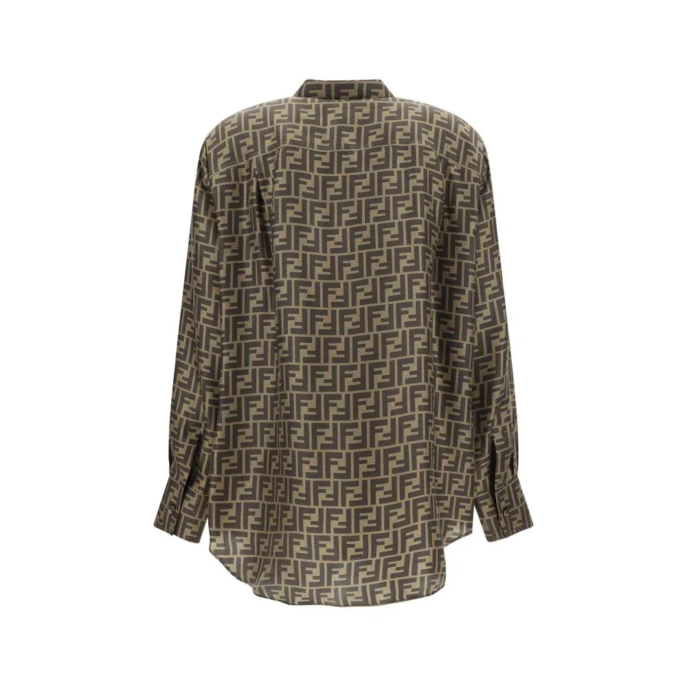 Fendi Brown Silk Pattern Shirt - Zeiniez