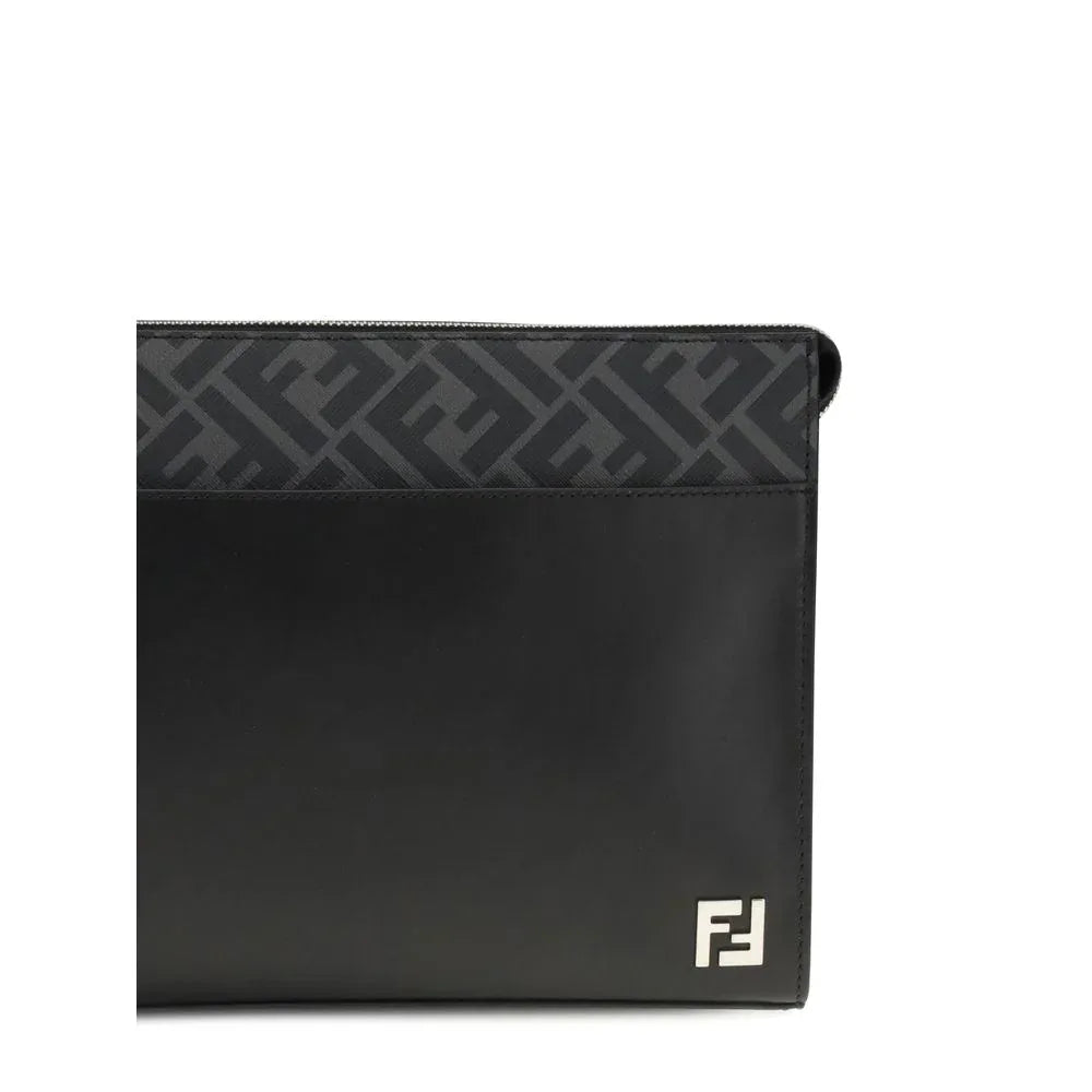 Fendi Black Calf Leather Bos Taurus Clutch Bag - Zeiniez