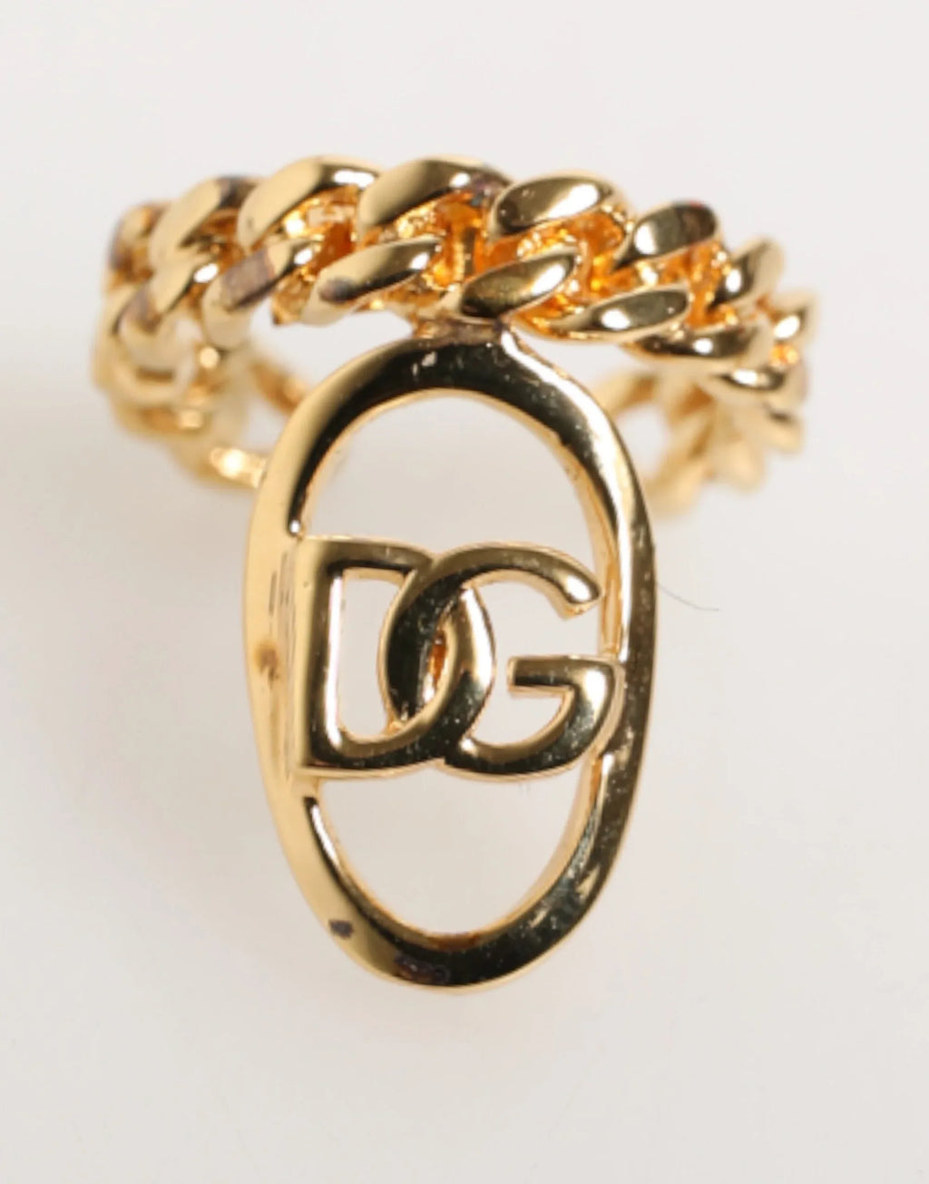 Dolce & Gabbana Gold Tone Brass Oval DG Logo Chain Adjustable Ring - Zeiniez