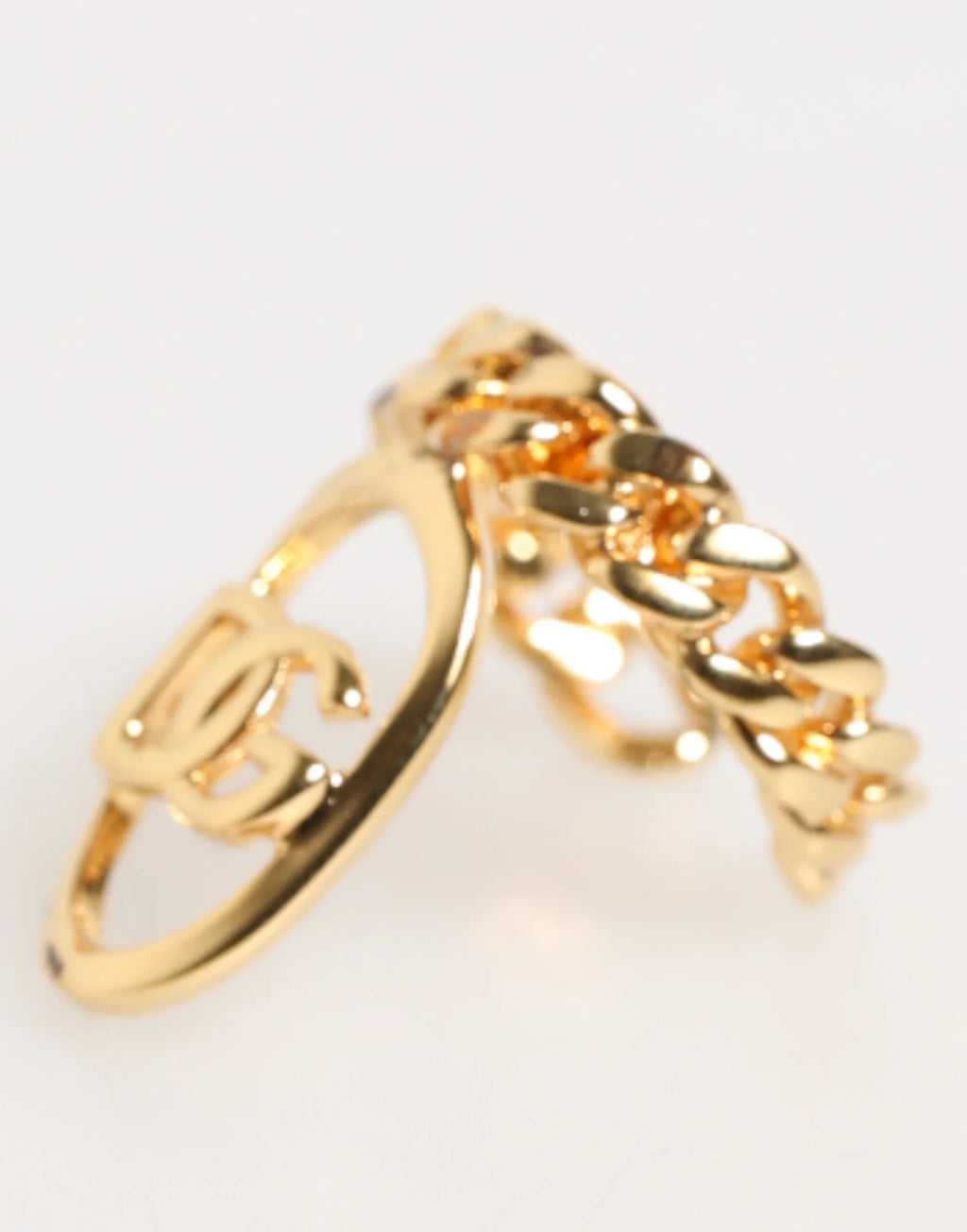 Dolce & Gabbana Gold Tone Brass Oval DG Logo Chain Adjustable Ring - Zeiniez