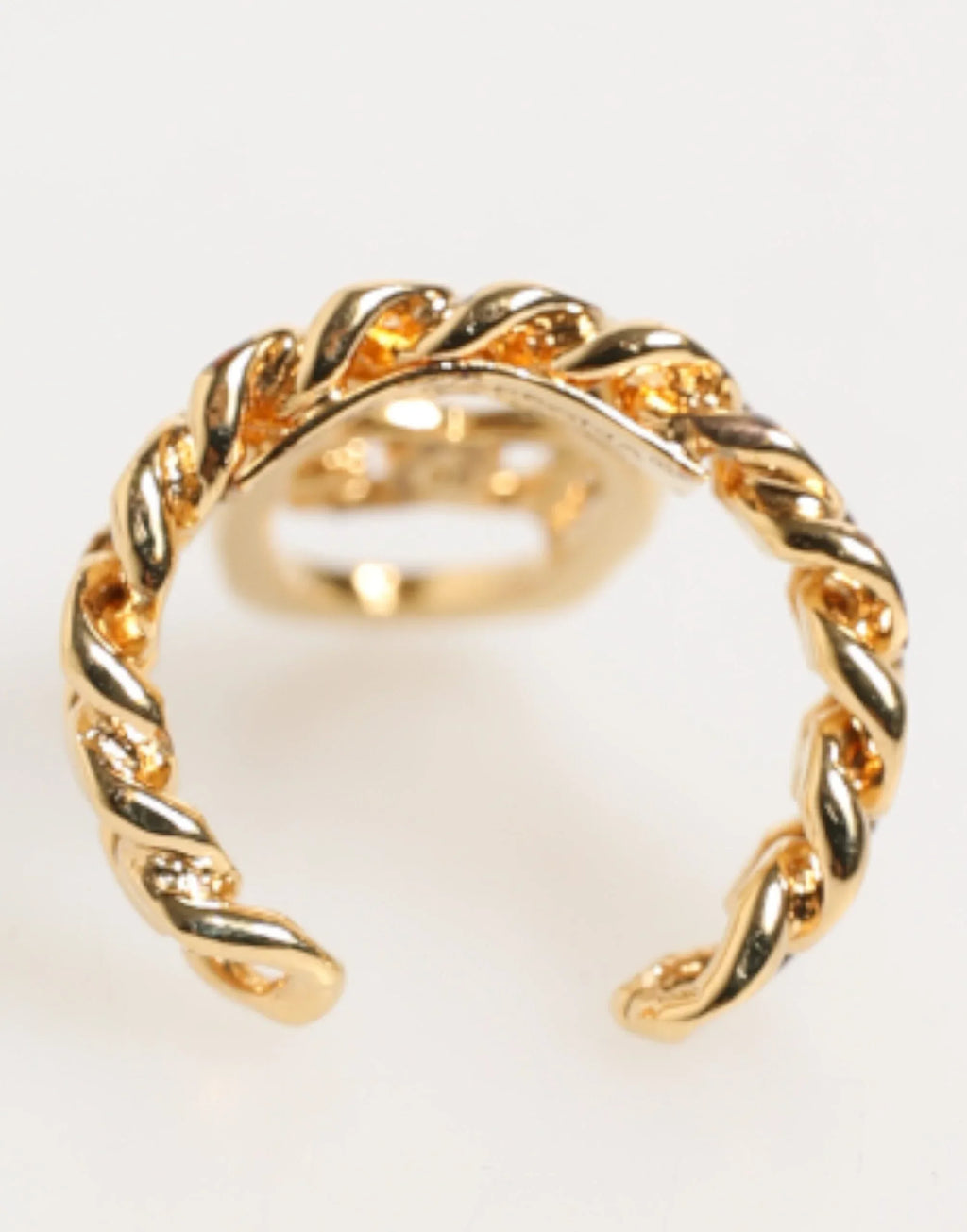 Dolce & Gabbana Gold Tone Brass Oval DG Logo Chain Adjustable Ring - Zeiniez