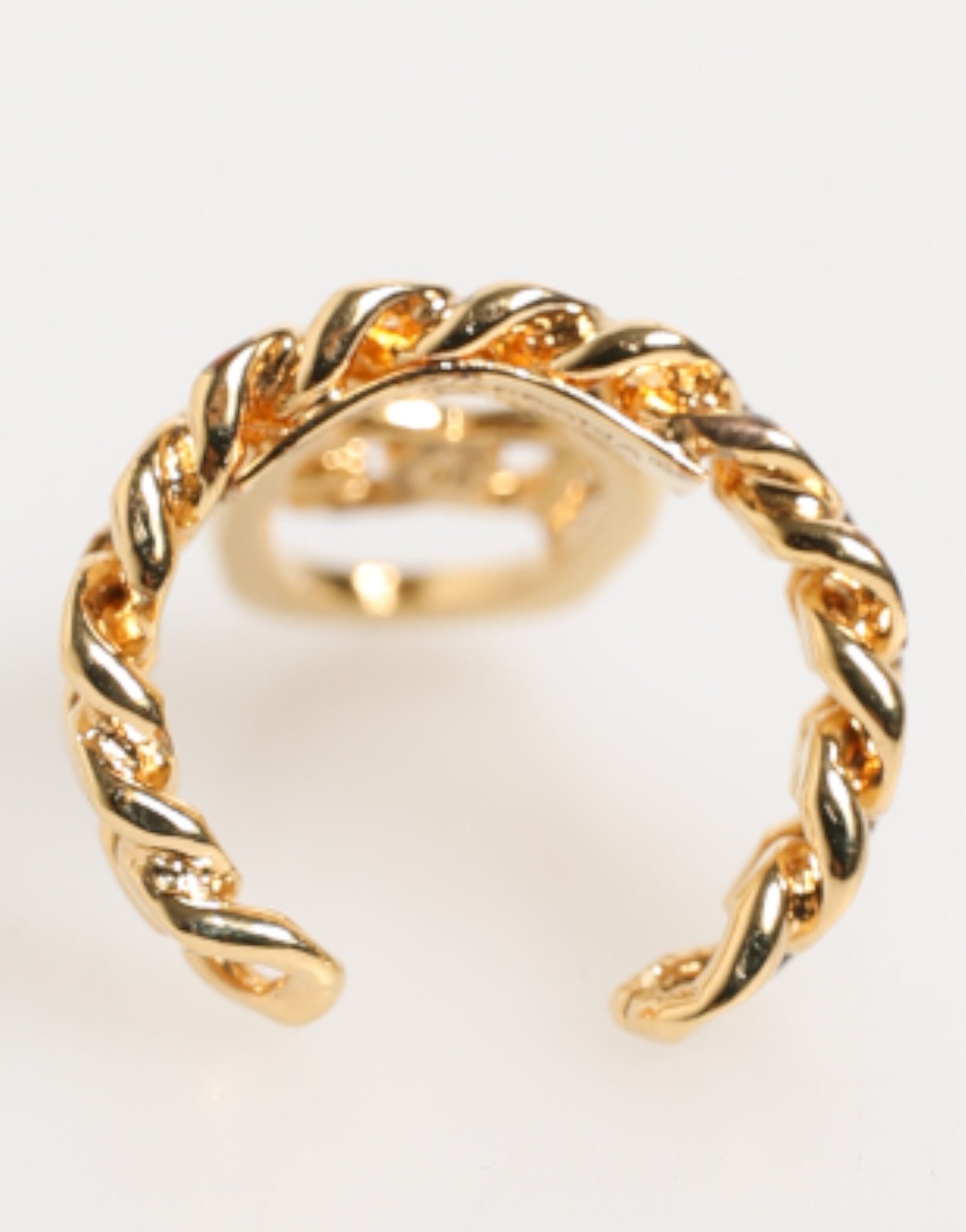 Dolce & Gabbana Gold Tone Brass Oval DG Logo Chain Adjustable Ring - Zeiniez