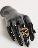 Dolce & Gabbana Gold Tone Brass Oval DG Logo Chain Adjustable Ring - Zeiniez