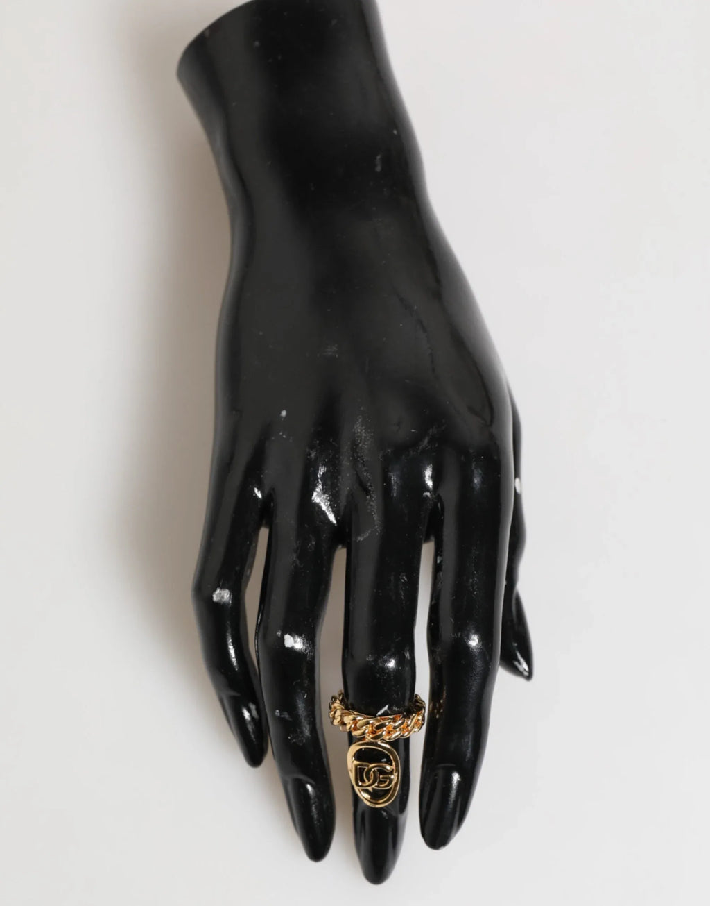 Dolce & Gabbana Gold Tone Brass Oval DG Logo Chain Adjustable Ring - Zeiniez