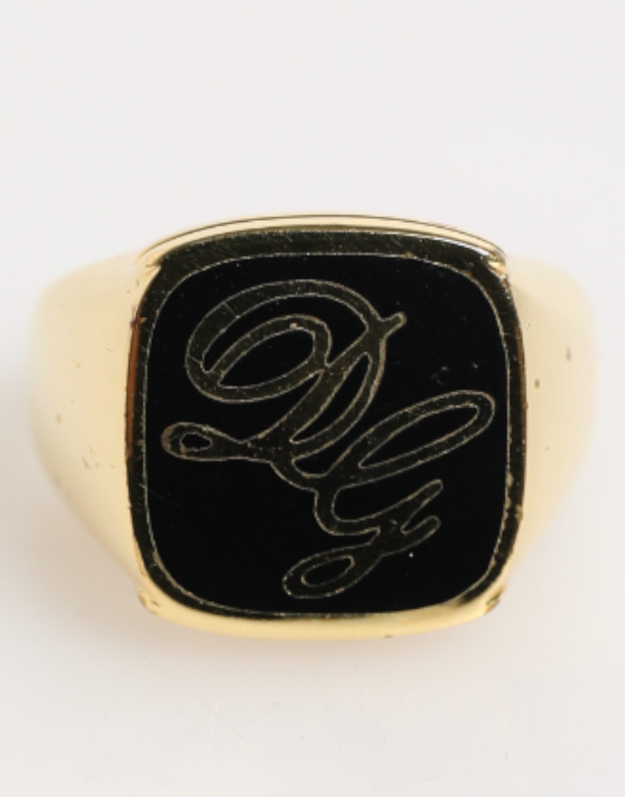 Dolce & Gabbana Gold Tone Enamel Brass Signet DG Logo Adjustable Ring - Zeiniez
