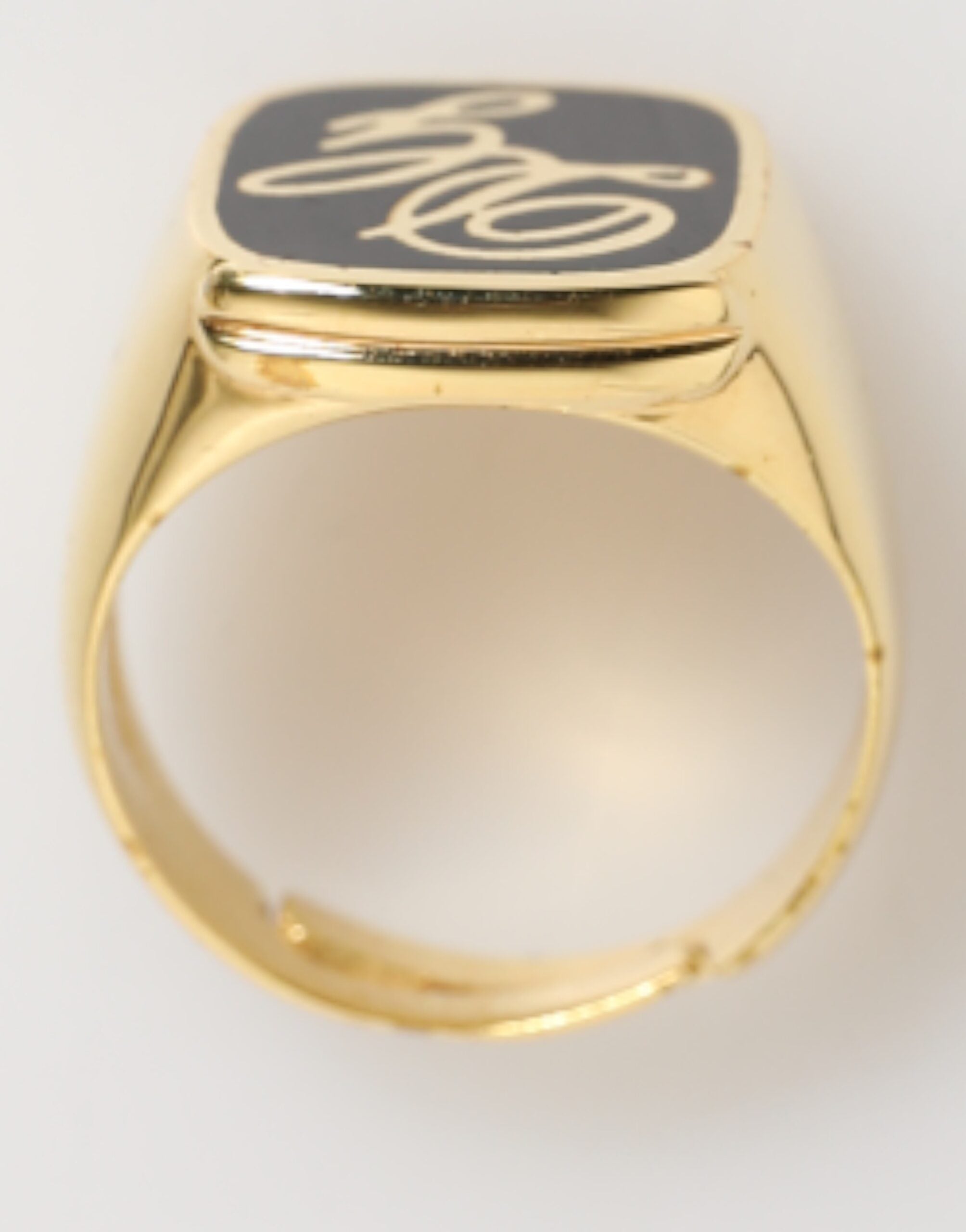 Dolce & Gabbana Gold Tone Enamel Brass Signet DG Logo Adjustable Ring - Zeiniez