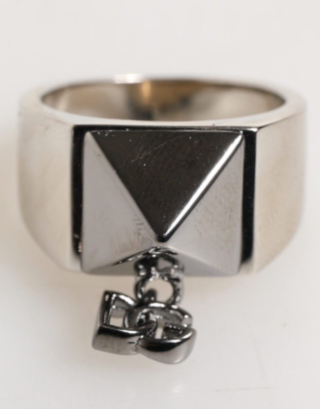 Dolce & Gabbana Silver Tone Pyramid DG Logo Real Brass Ring - Zeiniez