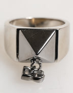 Dolce & Gabbana Silver Tone Pyramid DG Logo Real Brass Ring - Zeiniez