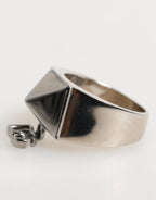 Dolce & Gabbana Silver Tone Pyramid DG Logo Real Brass Ring - Zeiniez