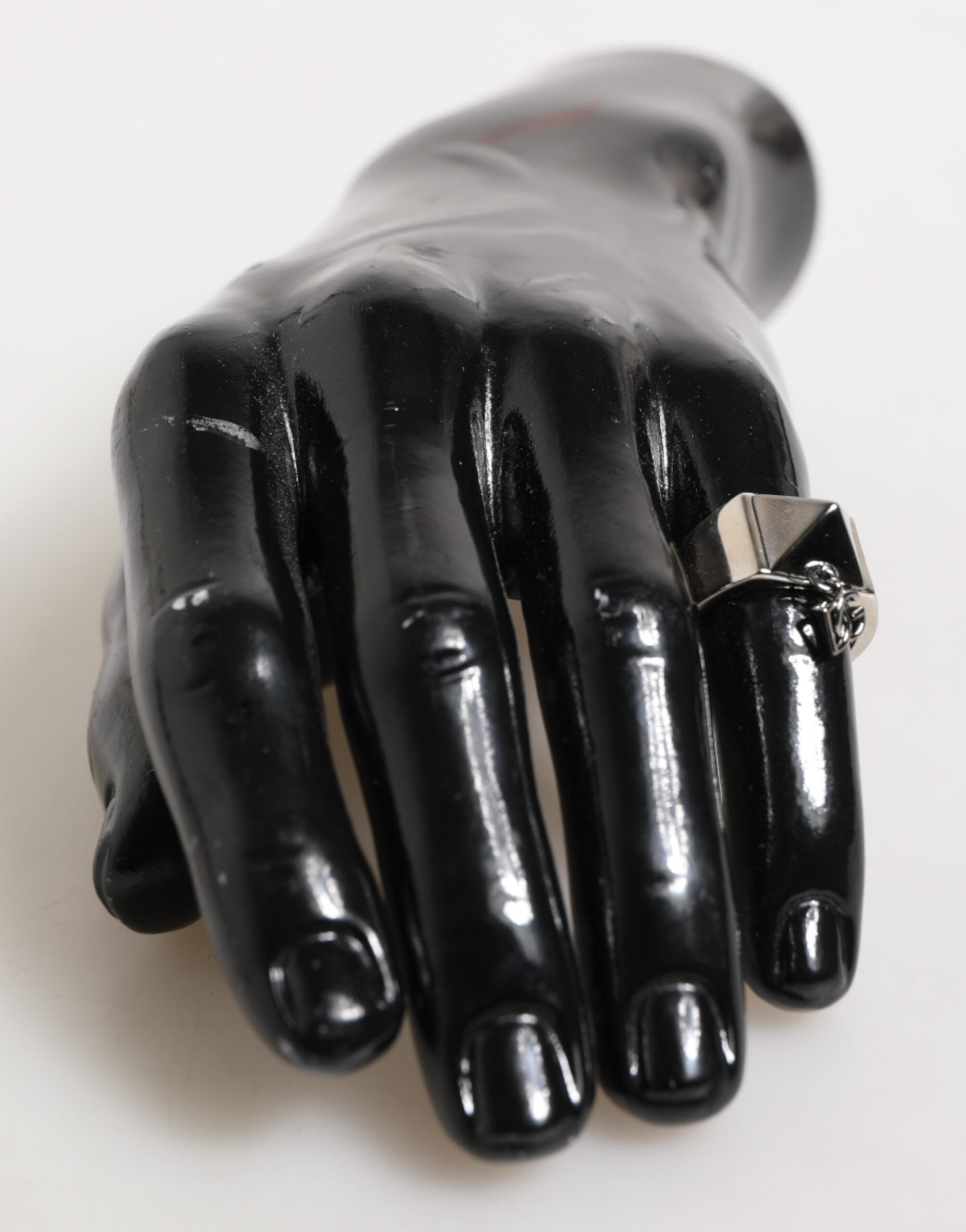 Dolce & Gabbana Silver Tone Pyramid DG Logo Real Brass Ring - Zeiniez