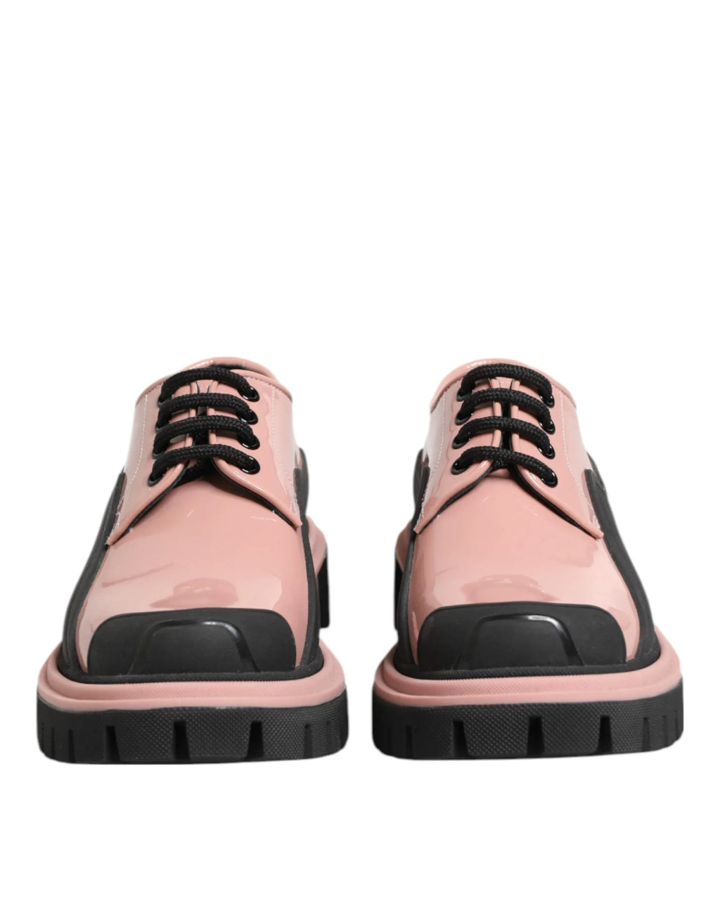 Dolce & Gabbana Light Powder Pink Black Leather Lace-Up Shoes - Zeiniez