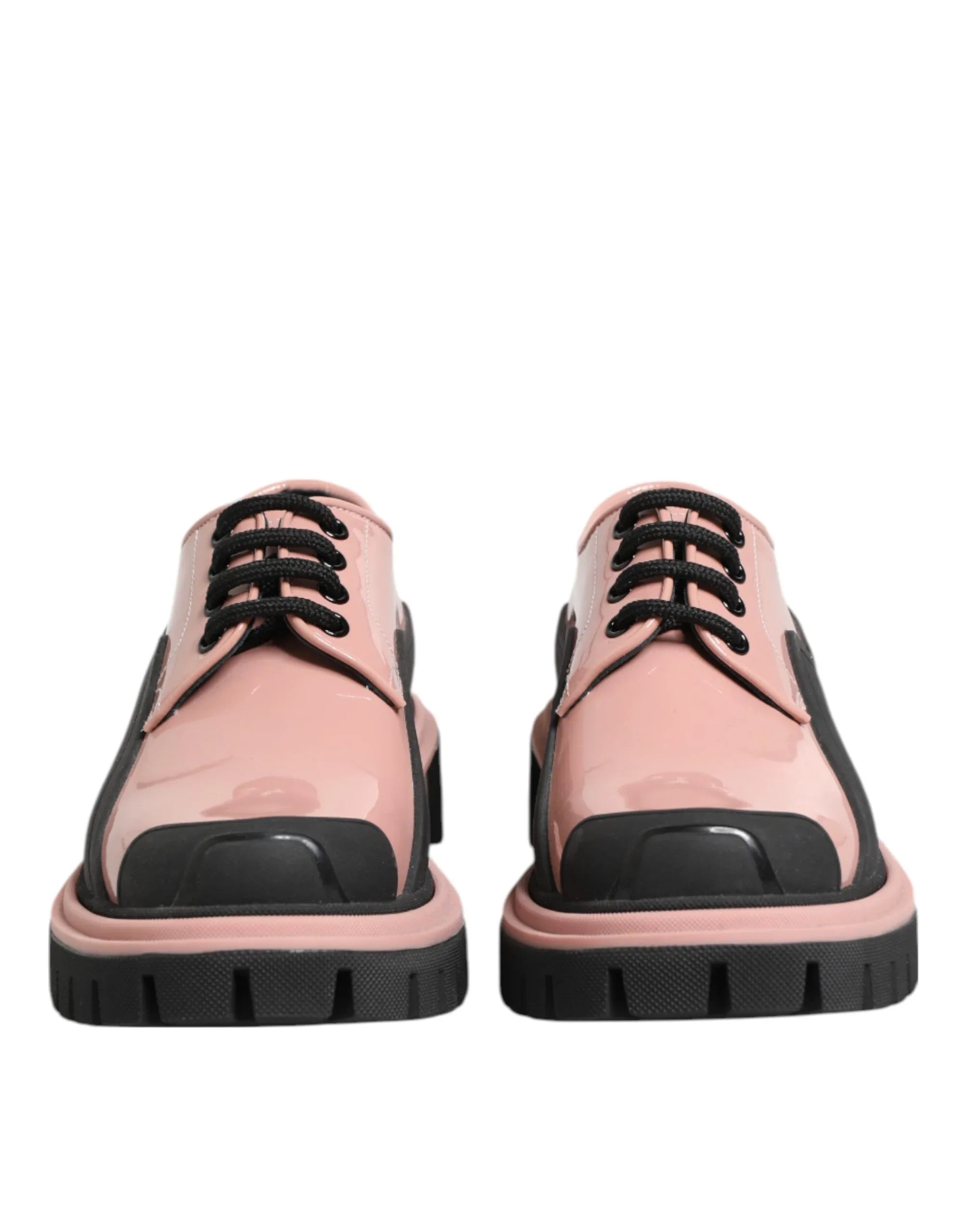 Dolce & Gabbana Light Powder Pink Black Leather Lace-Up Shoes - Zeiniez