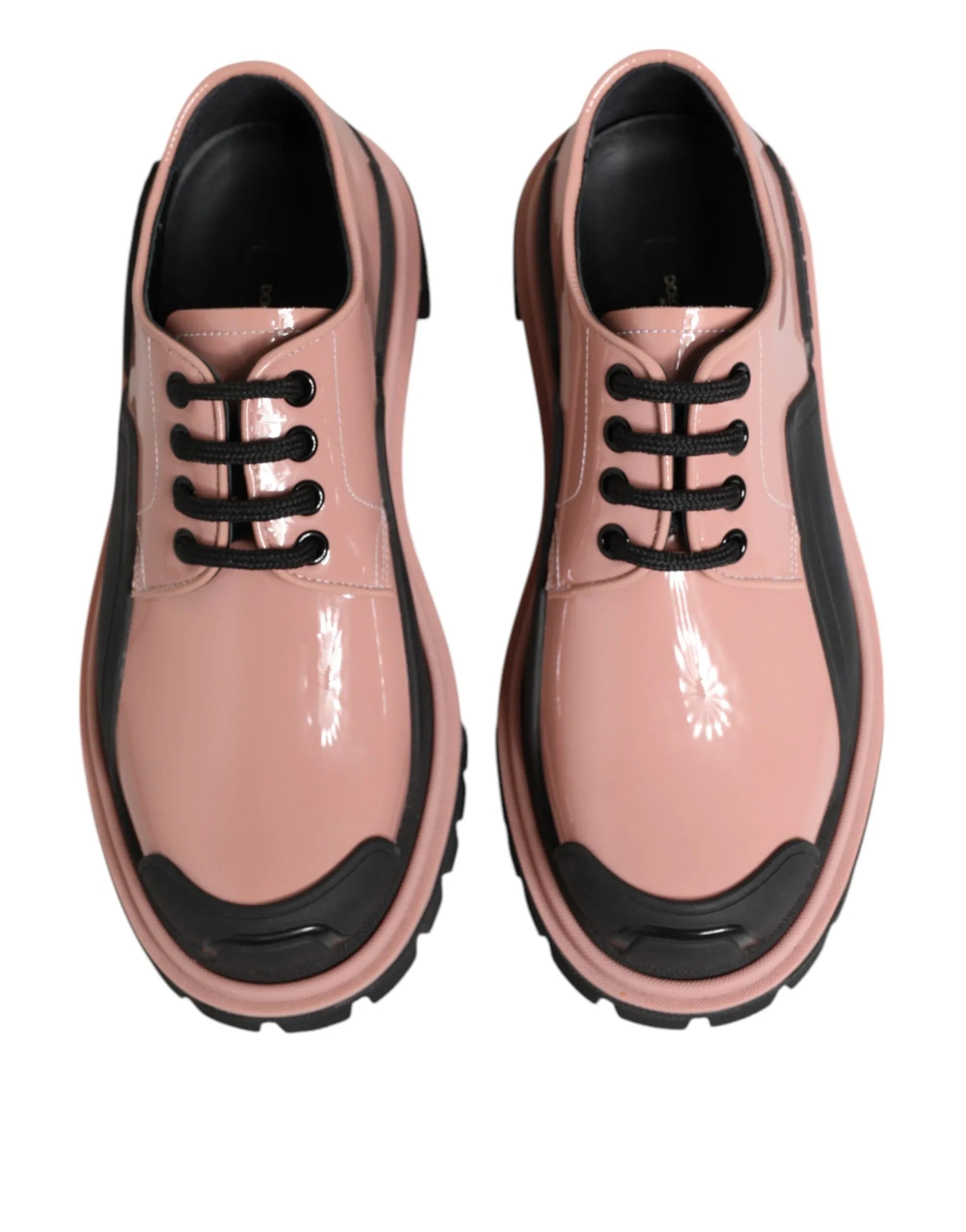 Dolce & Gabbana Light Powder Pink Black Leather Lace-Up Shoes - Zeiniez