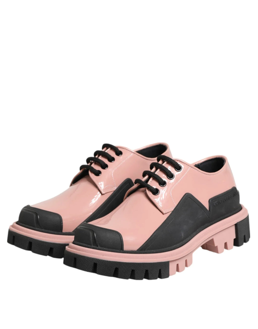 Dolce & Gabbana Light Powder Pink Black Leather Lace-Up Shoes - Zeiniez