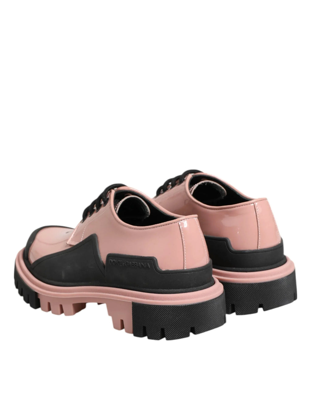 Dolce & Gabbana Light Powder Pink Black Leather Lace-Up Shoes - Zeiniez