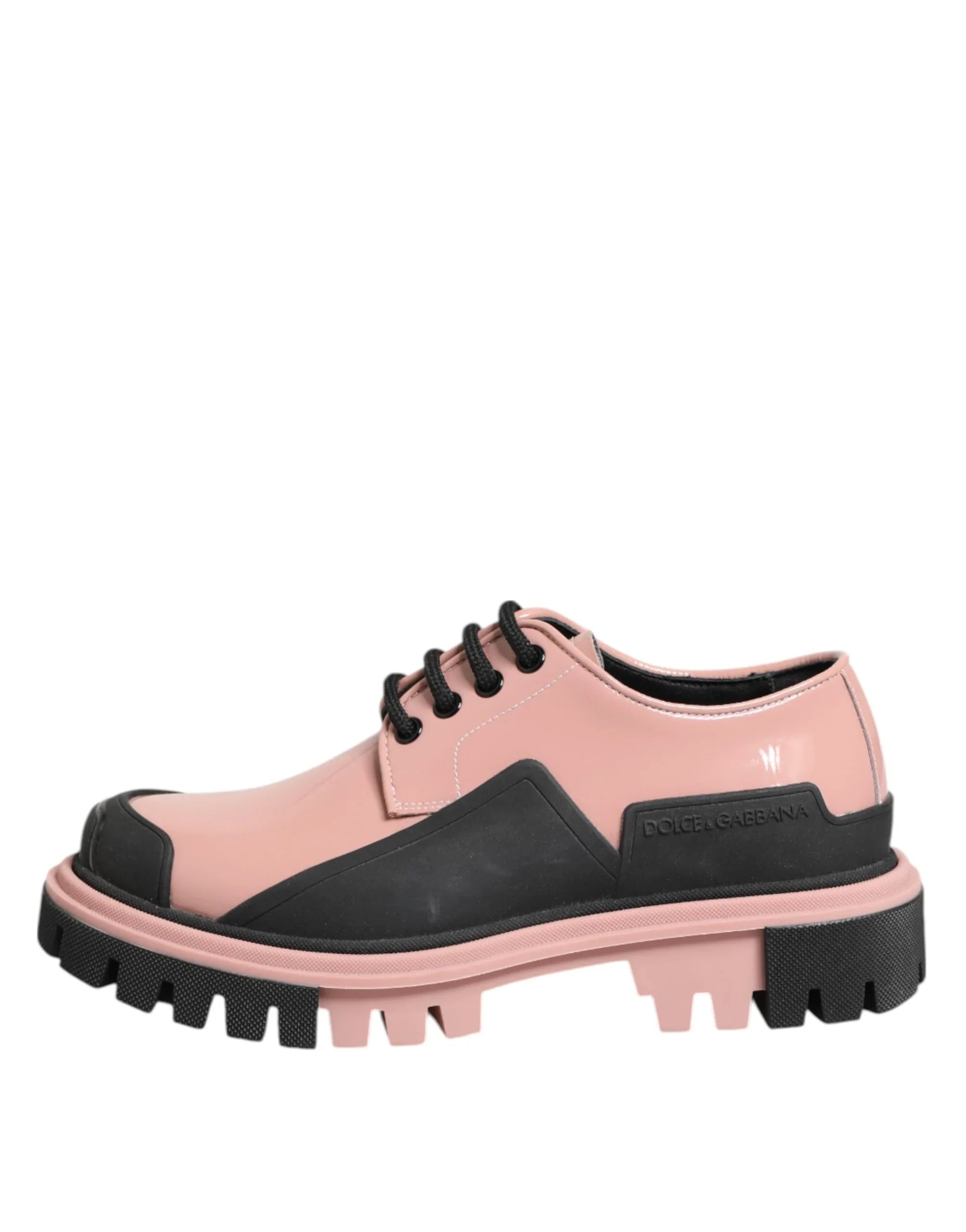 Dolce & Gabbana Light Powder Pink Black Leather Lace-Up Shoes - Zeiniez