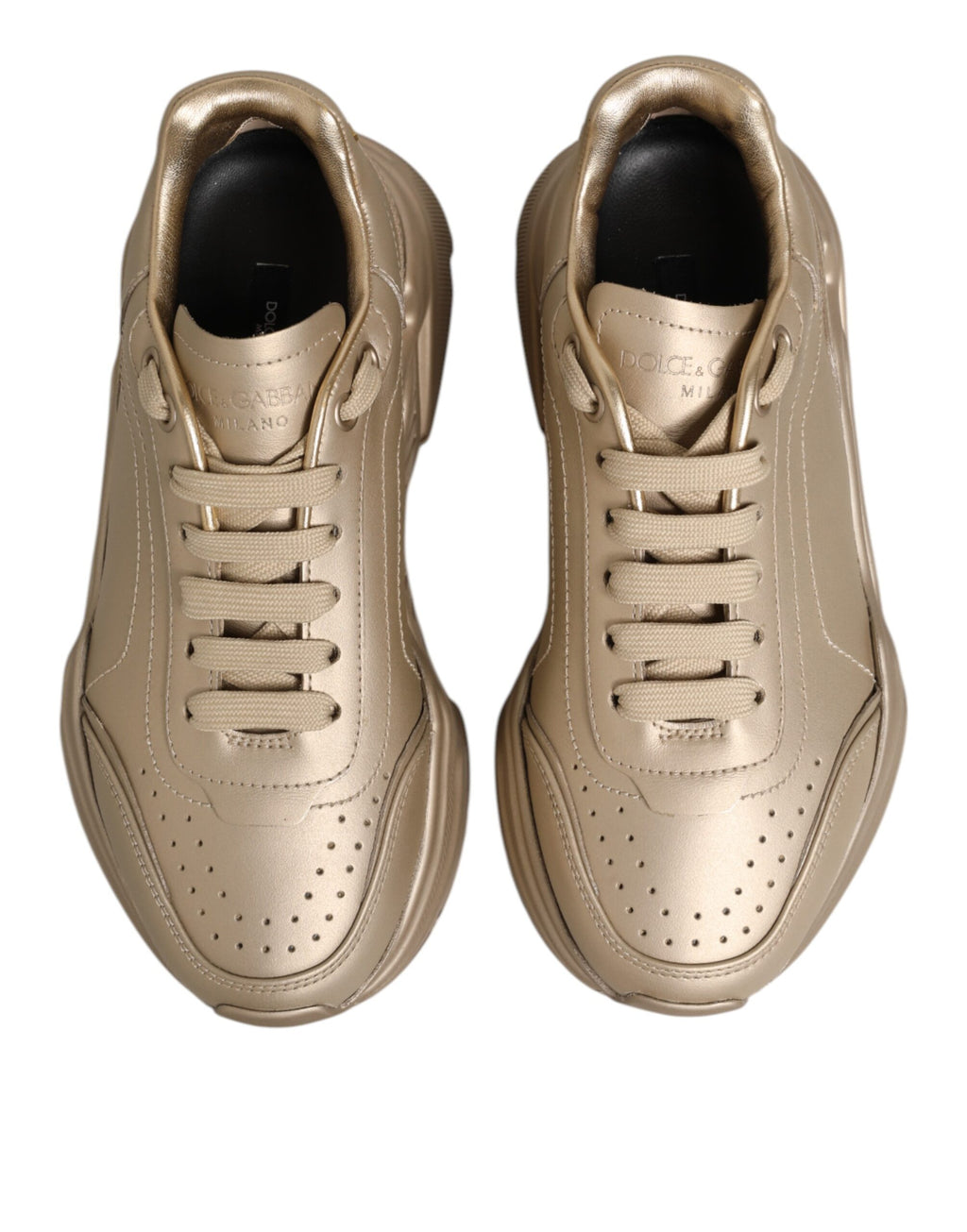 Dolce & Gabbana Gold Leather Daymaster Women Sneaker Shoes - Zeiniez