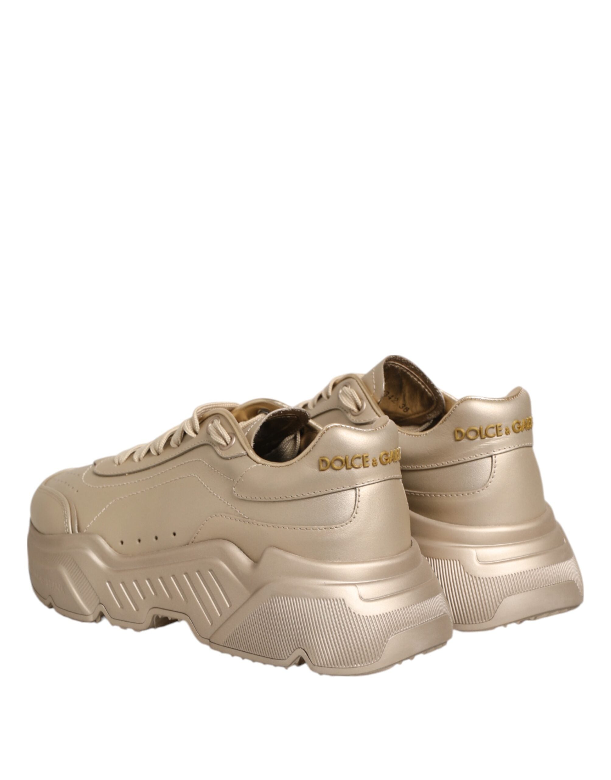 Dolce & Gabbana Gold Leather Daymaster Women Sneaker Shoes - Zeiniez