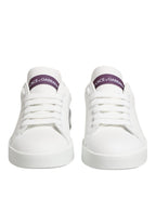 Dolce & Gabbana White Purple Leather Low Top Sneakers Shoes - Zeiniez