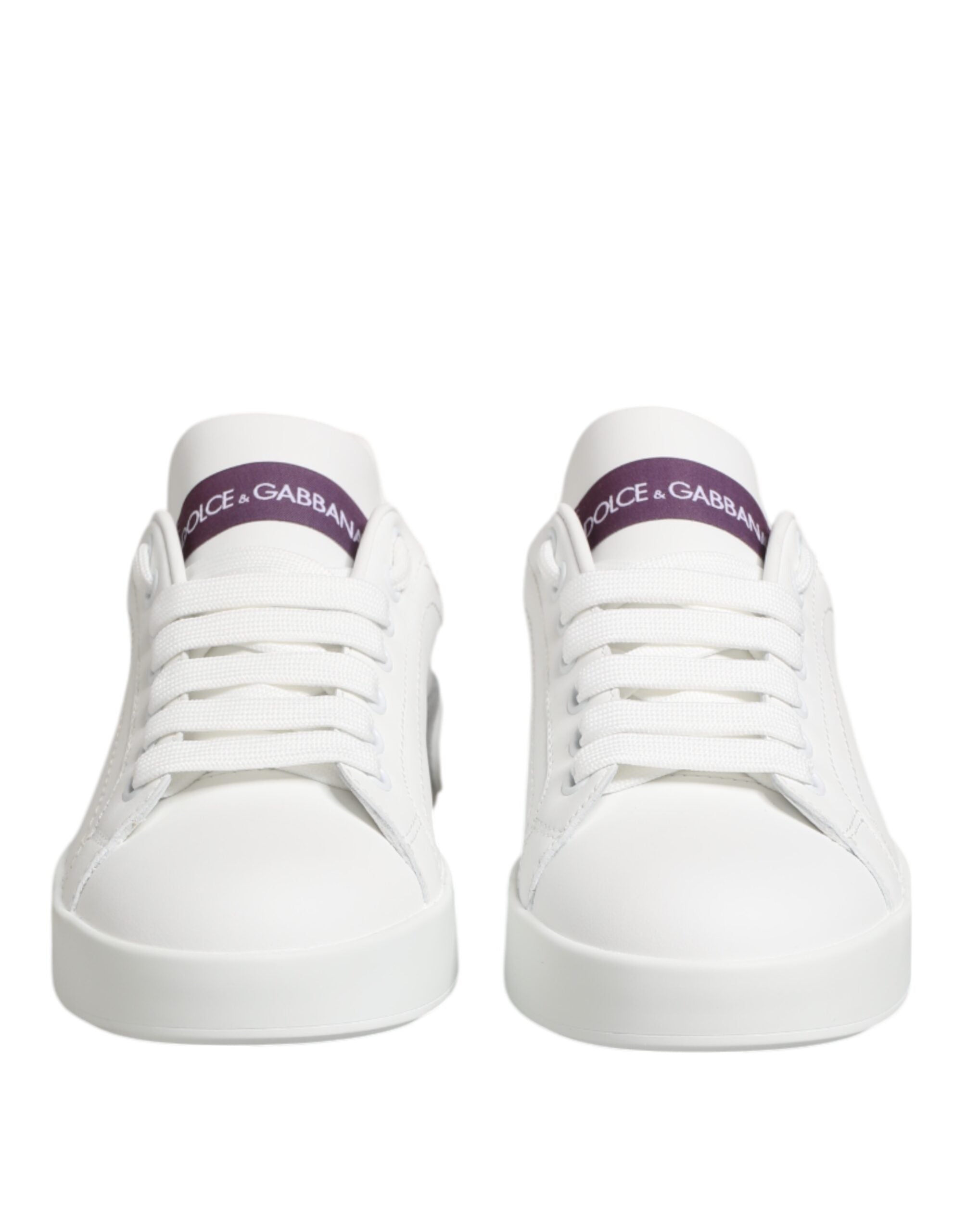Dolce & Gabbana White Purple Leather Low Top Sneakers Shoes - Zeiniez