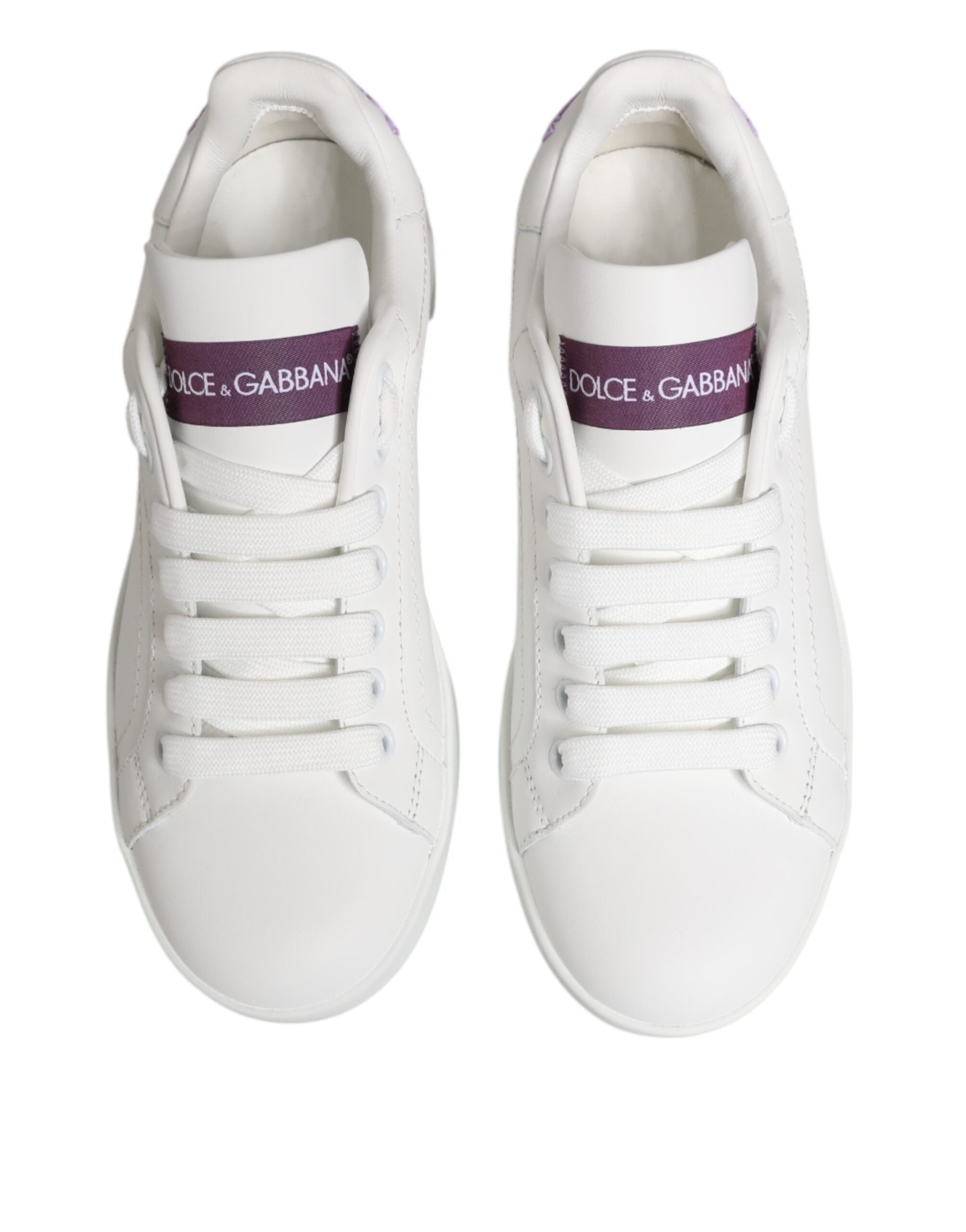 Dolce & Gabbana White Purple Leather Low Top Sneakers Shoes - Zeiniez