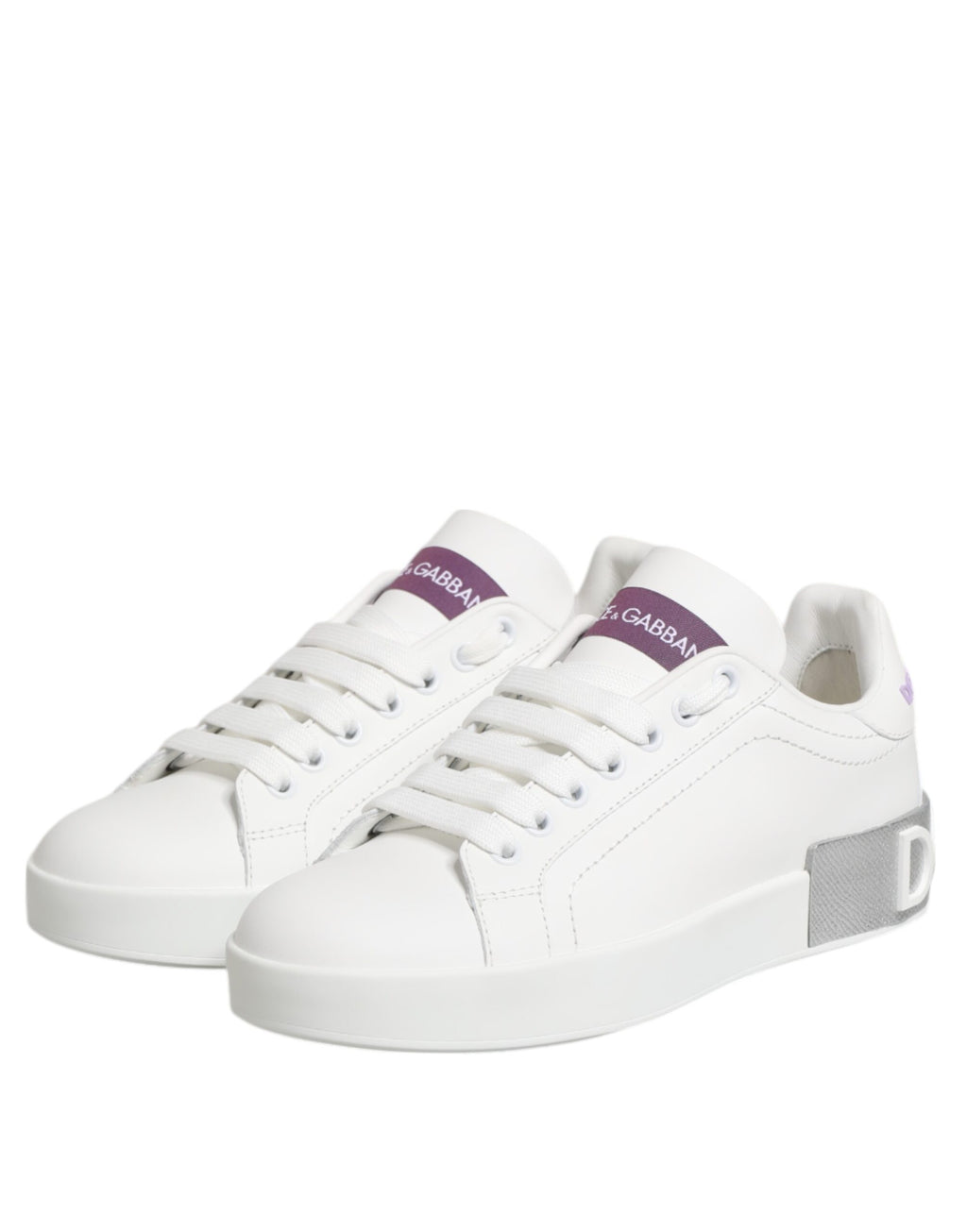 Dolce & Gabbana White Purple Leather Low Top Sneakers Shoes - Zeiniez