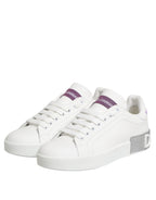Dolce & Gabbana White Purple Leather Low Top Sneakers Shoes - Zeiniez