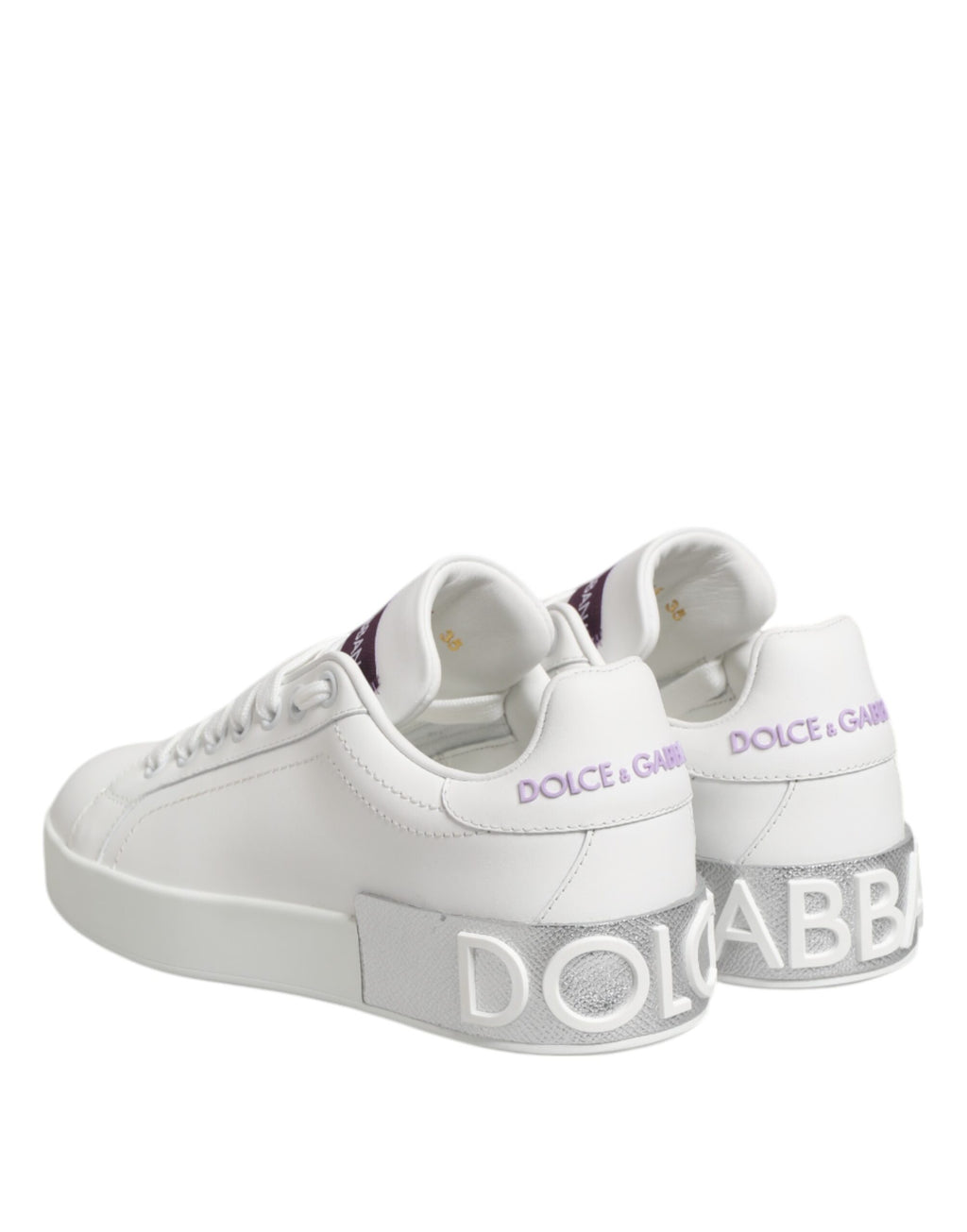 Dolce & Gabbana White Purple Leather Low Top Sneakers Shoes - Zeiniez