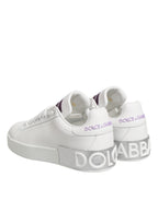 Dolce & Gabbana White Purple Leather Low Top Sneakers Shoes - Zeiniez